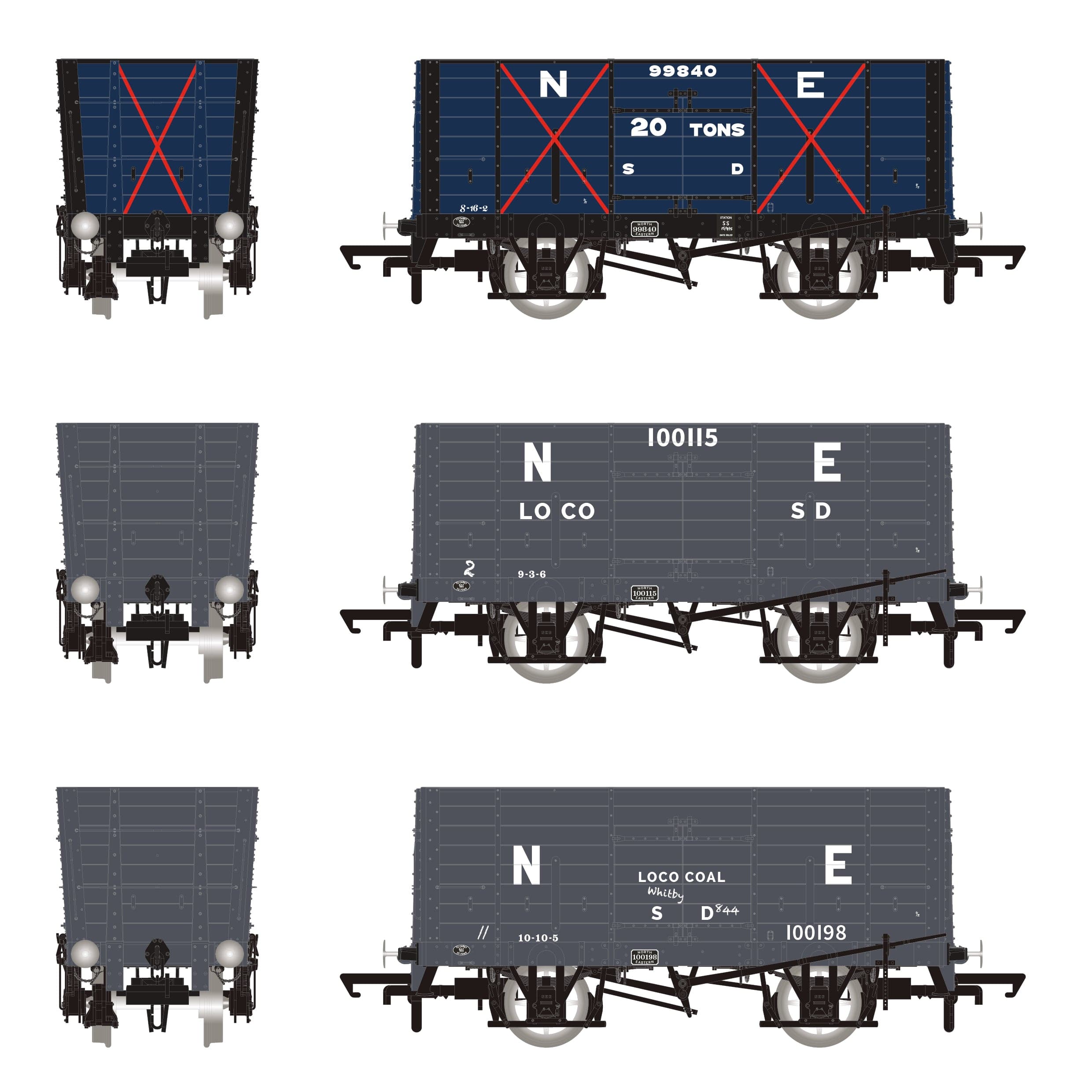 Mixed Q3 Hopper - Grouping transition period: NER Blue/ LNER Grey - Triple Pack